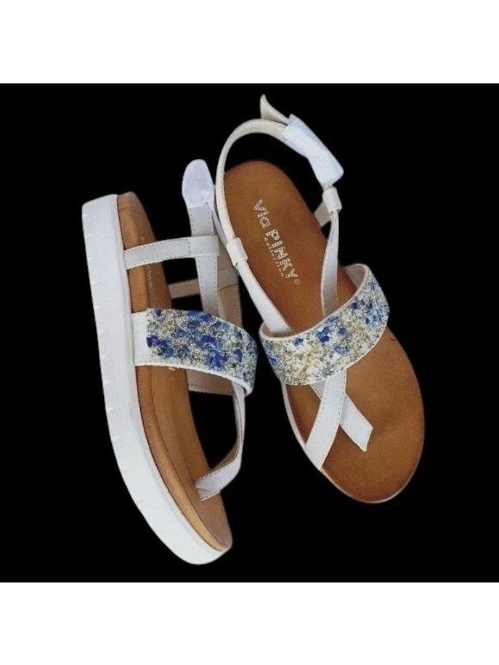 NEW Via‎ Pinky Fallon Women's Beaded Beachy Slingback Footbed Thong Flat Sandal